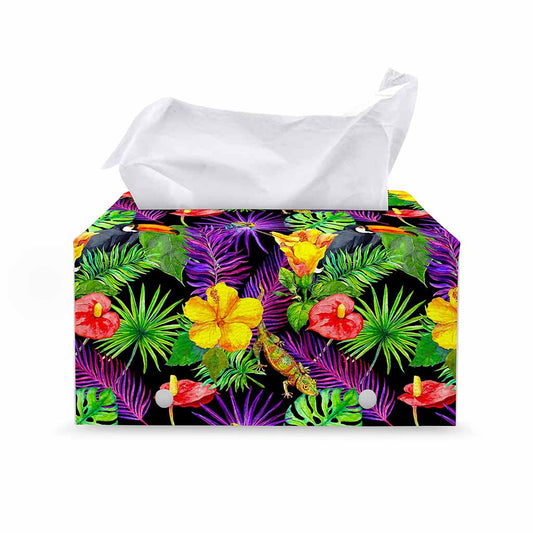 Dark Hawaiian Tropical Pattern Print Leather Tissue Box Cover