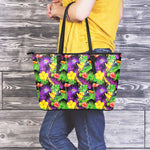 Dark Hawaiian Tropical Pattern Print Leather Tote Bag