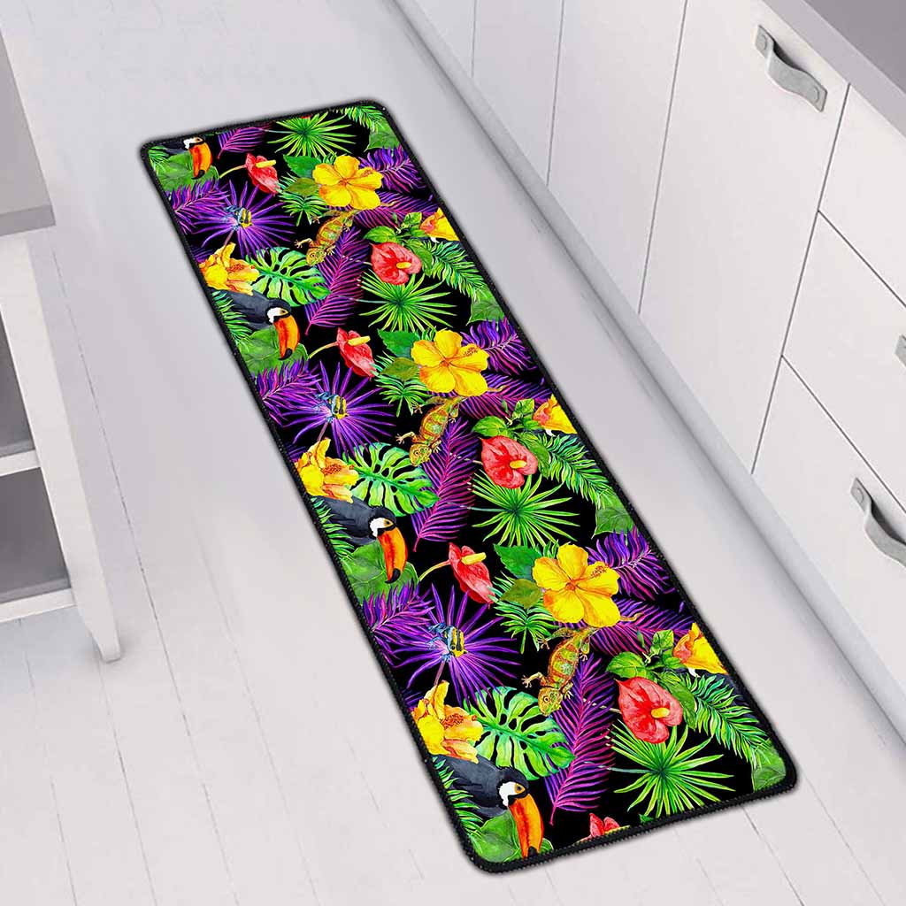Dark Hawaiian Tropical Pattern Print Long Kitchen Mat