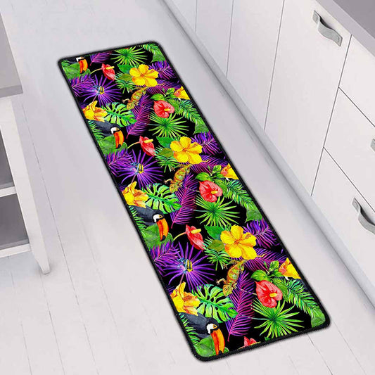 Dark Hawaiian Tropical Pattern Print Long Kitchen Mat