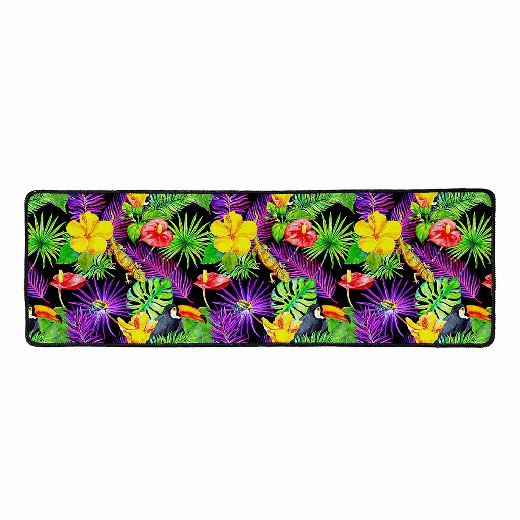 Dark Hawaiian Tropical Pattern Print Long Kitchen Mat