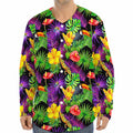 Dark Hawaiian Tropical Pattern Print Long Sleeve Baseball Jersey