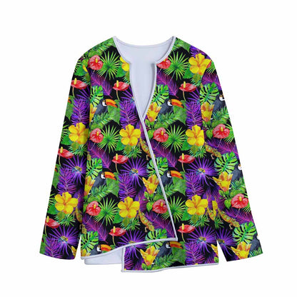 Dark Hawaiian Tropical Pattern Print Long Sleeve Short Coat