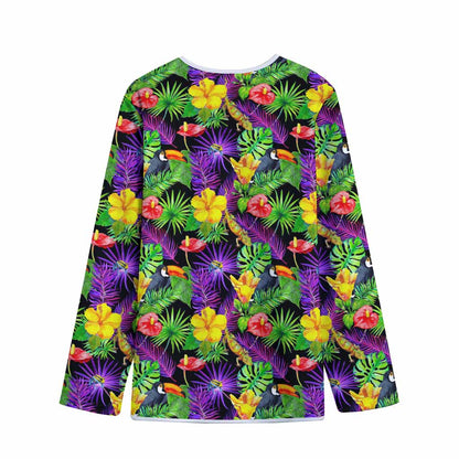 Dark Hawaiian Tropical Pattern Print Long Sleeve Short Coat