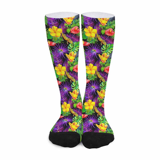 Dark Hawaiian Tropical Pattern Print Long Socks
