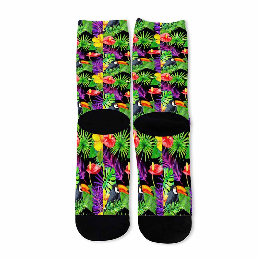 Dark Hawaiian Tropical Pattern Print Long Socks