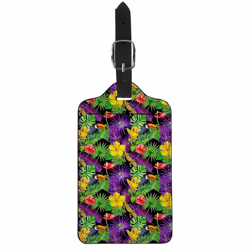 Dark Hawaiian Tropical Pattern Print Luggage Tag