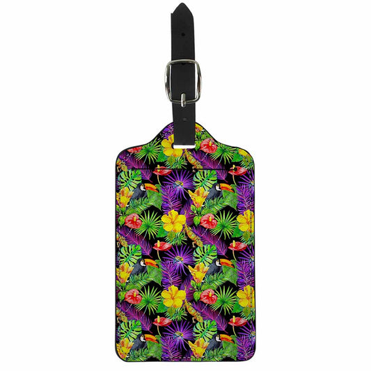 Dark Hawaiian Tropical Pattern Print Luggage Tag