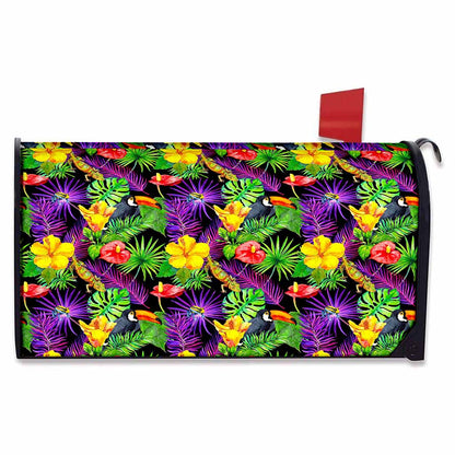 Dark Hawaiian Tropical Pattern Print Mailbox Cover