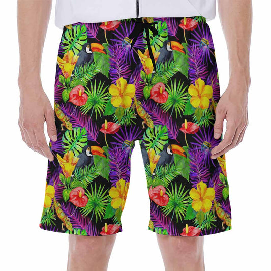 Dark Hawaiian Tropical Pattern Print Men's Beach Shorts