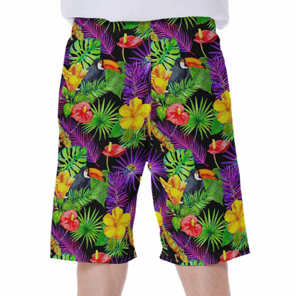 Dark Hawaiian Tropical Pattern Print Men's Beach Shorts