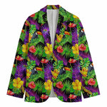 Dark Hawaiian Tropical Pattern Print Men's Blazer