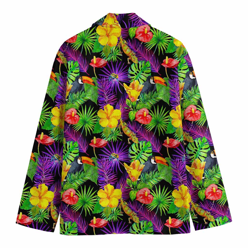 Dark Hawaiian Tropical Pattern Print Men's Blazer