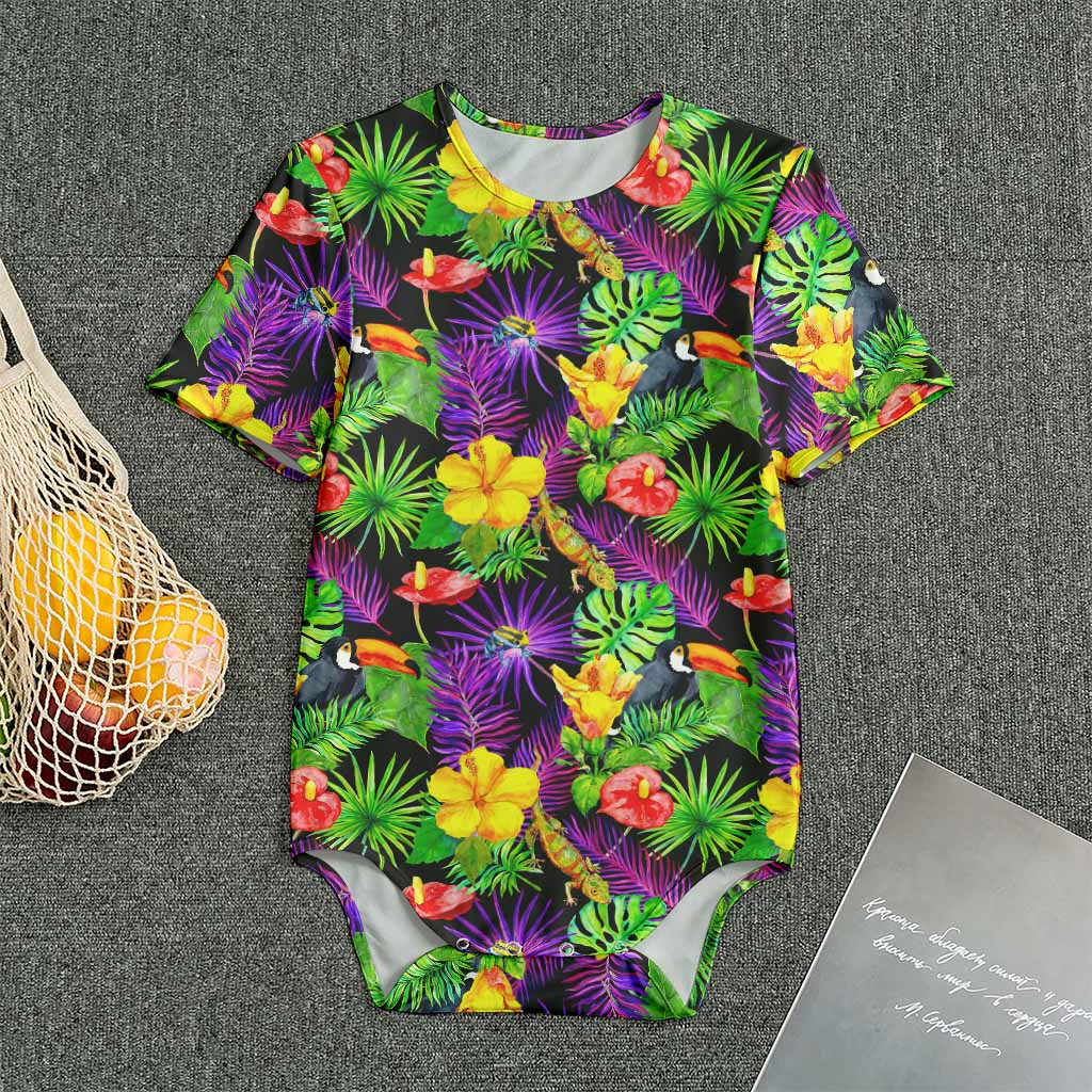 Dark Hawaiian Tropical Pattern Print Men's Bodysuit