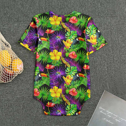 Dark Hawaiian Tropical Pattern Print Men's Bodysuit