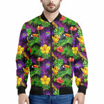 Dark Hawaiian Tropical Pattern Print Men's Bomber Jacket