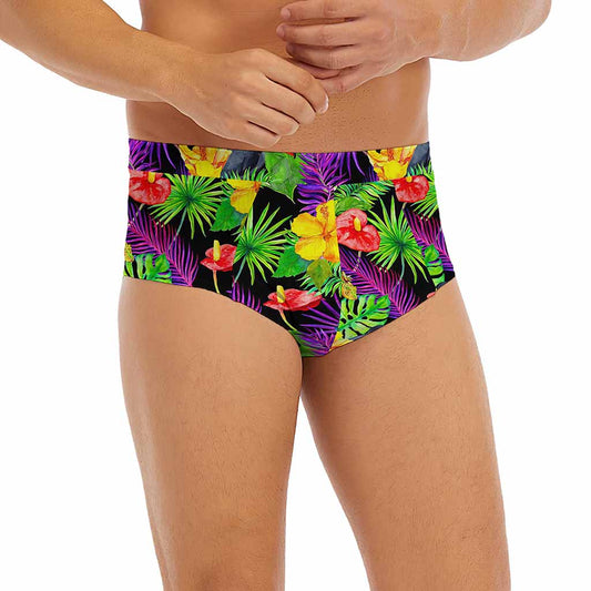 Dark Hawaiian Tropical Pattern Print Men's Briefs
