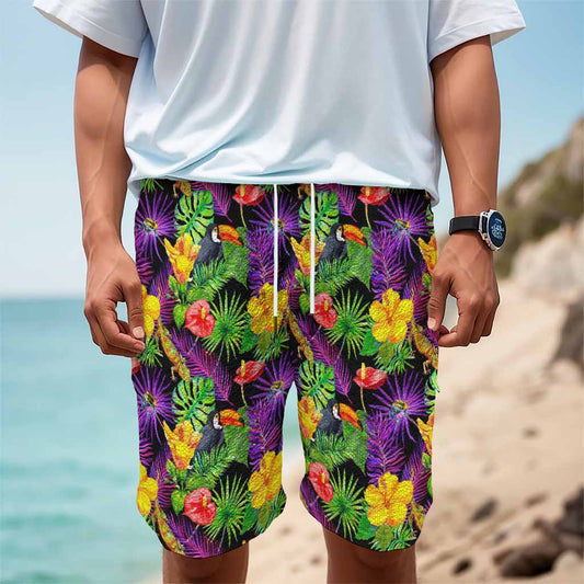 Dark Hawaiian Tropical Pattern Print Men's Cargo Shorts