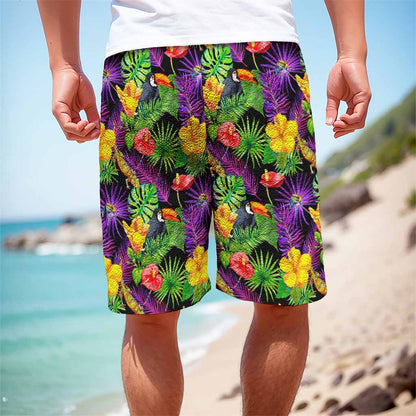 Dark Hawaiian Tropical Pattern Print Men's Cargo Shorts