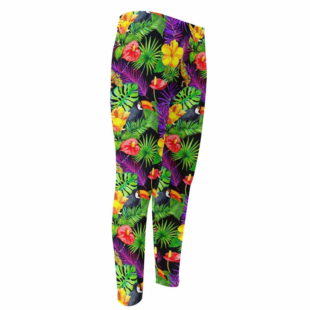 Dark Hawaiian Tropical Pattern Print Men's Compression Pants
