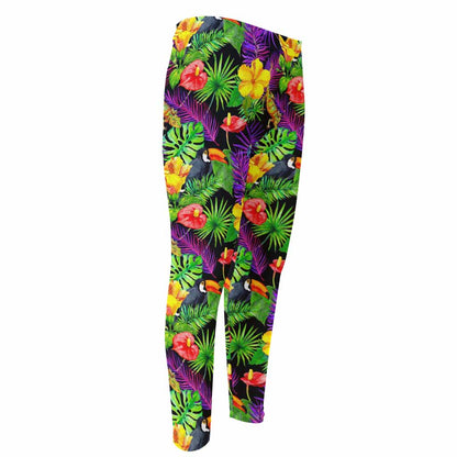 Dark Hawaiian Tropical Pattern Print Men's Compression Pants