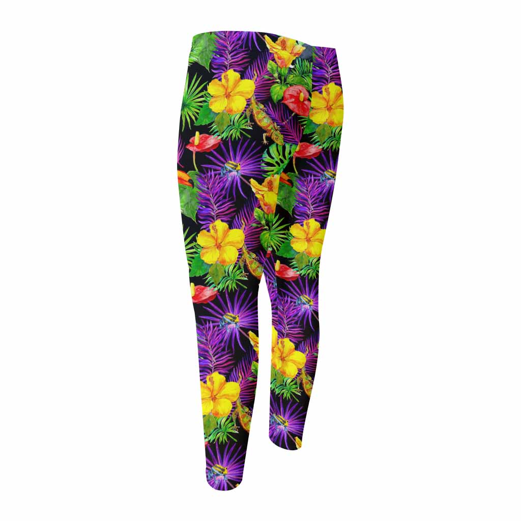 Dark Hawaiian Tropical Pattern Print Men's Compression Pants