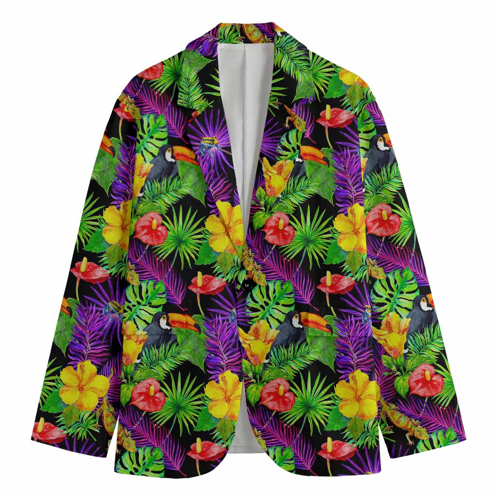Dark Hawaiian Tropical Pattern Print Men's Cotton Blazer