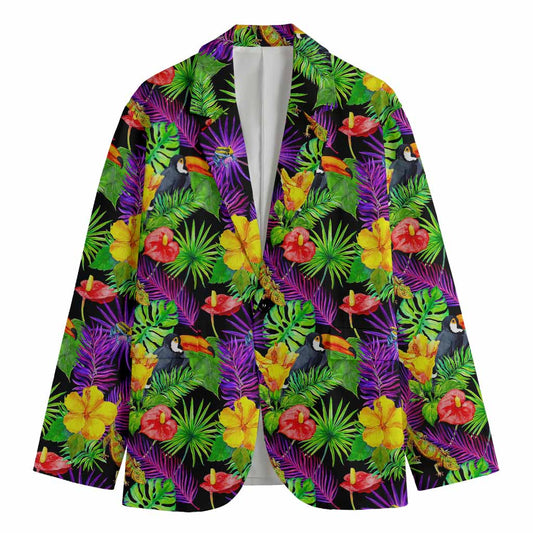 Dark Hawaiian Tropical Pattern Print Men's Cotton Blazer