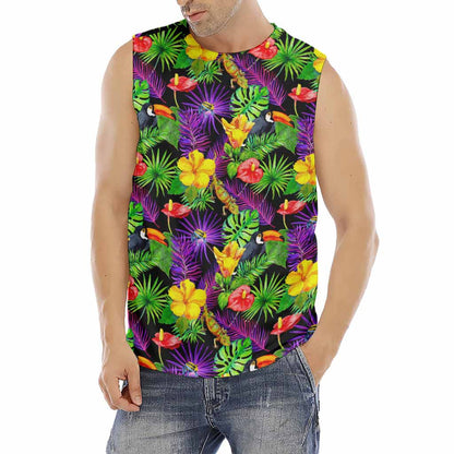 Dark Hawaiian Tropical Pattern Print Men's Fitness Tank Top