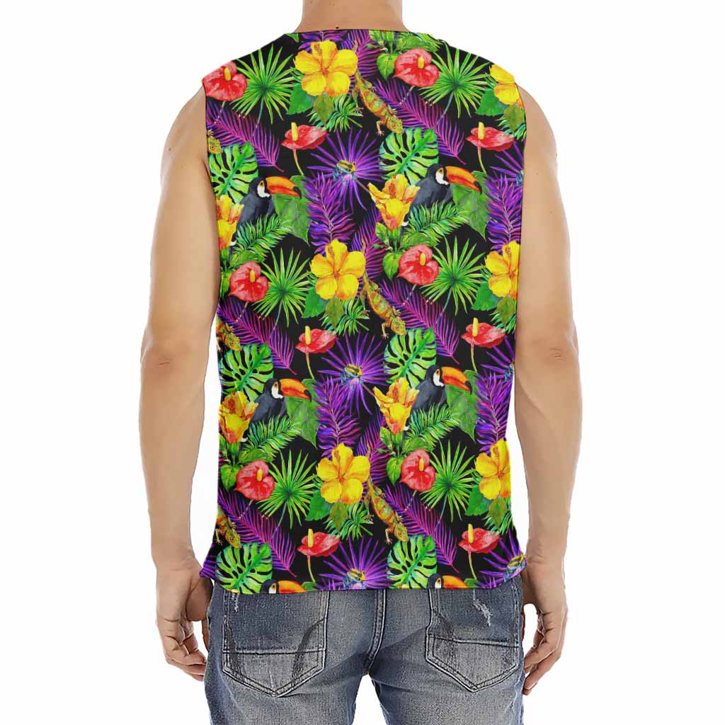 Dark Hawaiian Tropical Pattern Print Men's Fitness Tank Top
