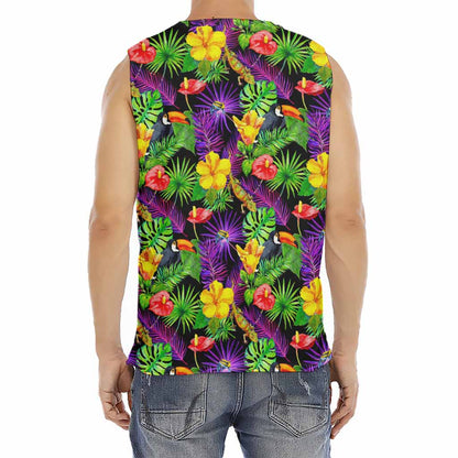 Dark Hawaiian Tropical Pattern Print Men's Fitness Tank Top