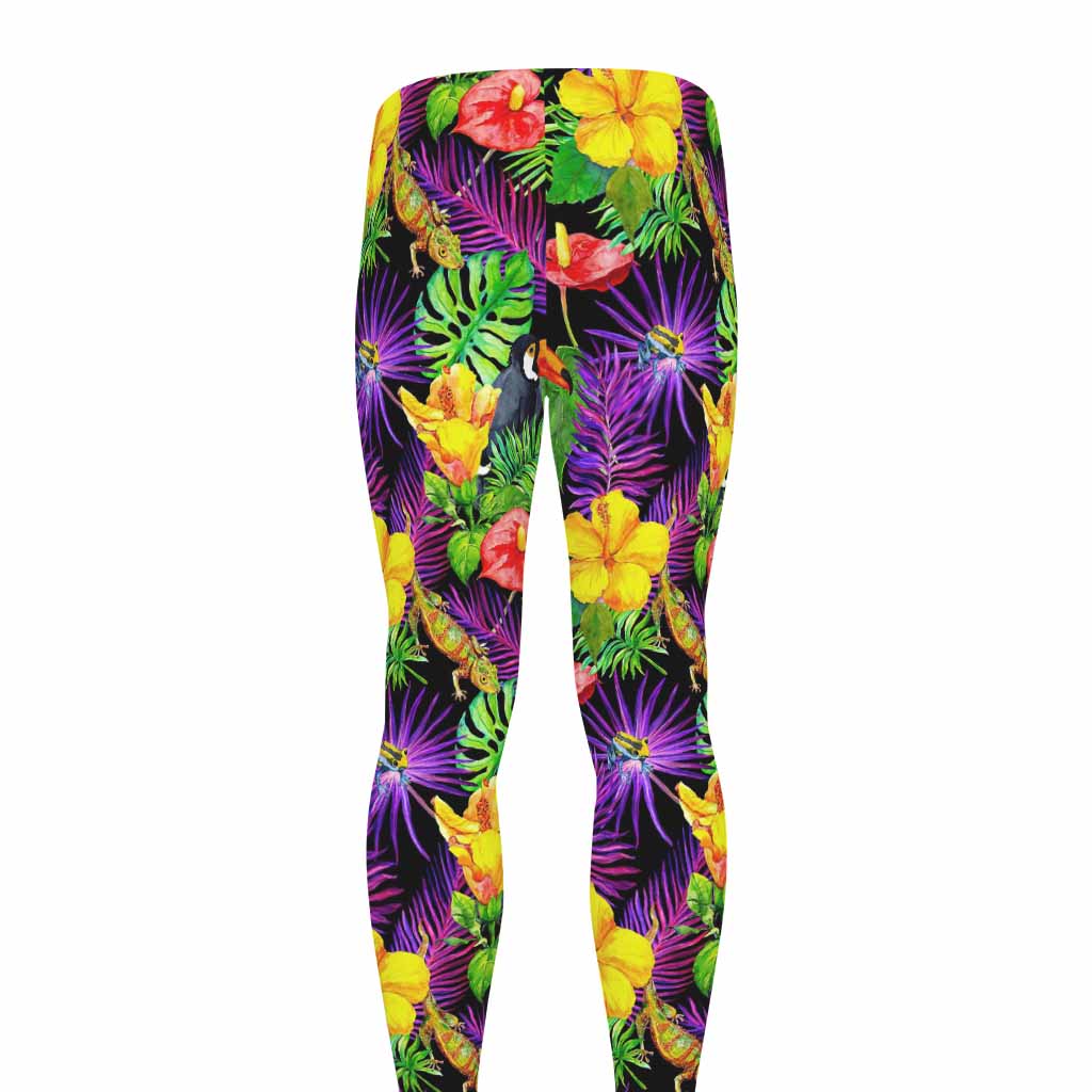 Dark Hawaiian Tropical Pattern Print Men's leggings