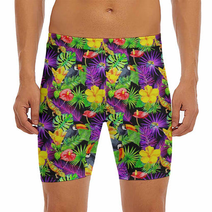 Dark Hawaiian Tropical Pattern Print Men's Long Boxer Briefs