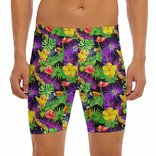 Dark Hawaiian Tropical Pattern Print Men's Long Boxer Briefs