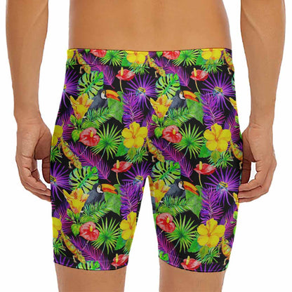 Dark Hawaiian Tropical Pattern Print Men's Long Boxer Briefs
