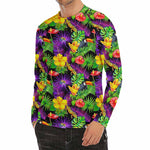 Dark Hawaiian Tropical Pattern Print Men's Long Sleeve Rash Guard