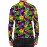 Dark Hawaiian Tropical Pattern Print Men's Long Sleeve Rash Guard