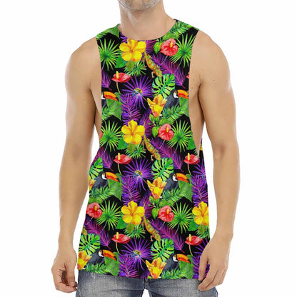Dark Hawaiian Tropical Pattern Print Men's Muscle Tank Top