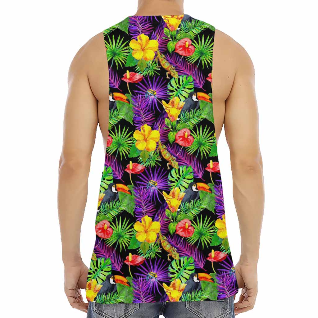 Dark Hawaiian Tropical Pattern Print Men's Muscle Tank Top