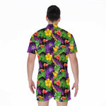Dark Hawaiian Tropical Pattern Print Men's Rompers