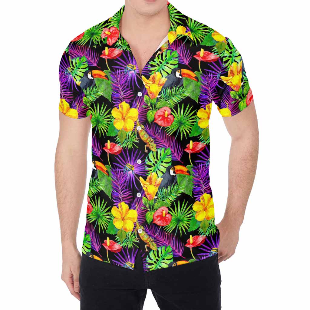 Dark Hawaiian Tropical Pattern Print Men's Shirt