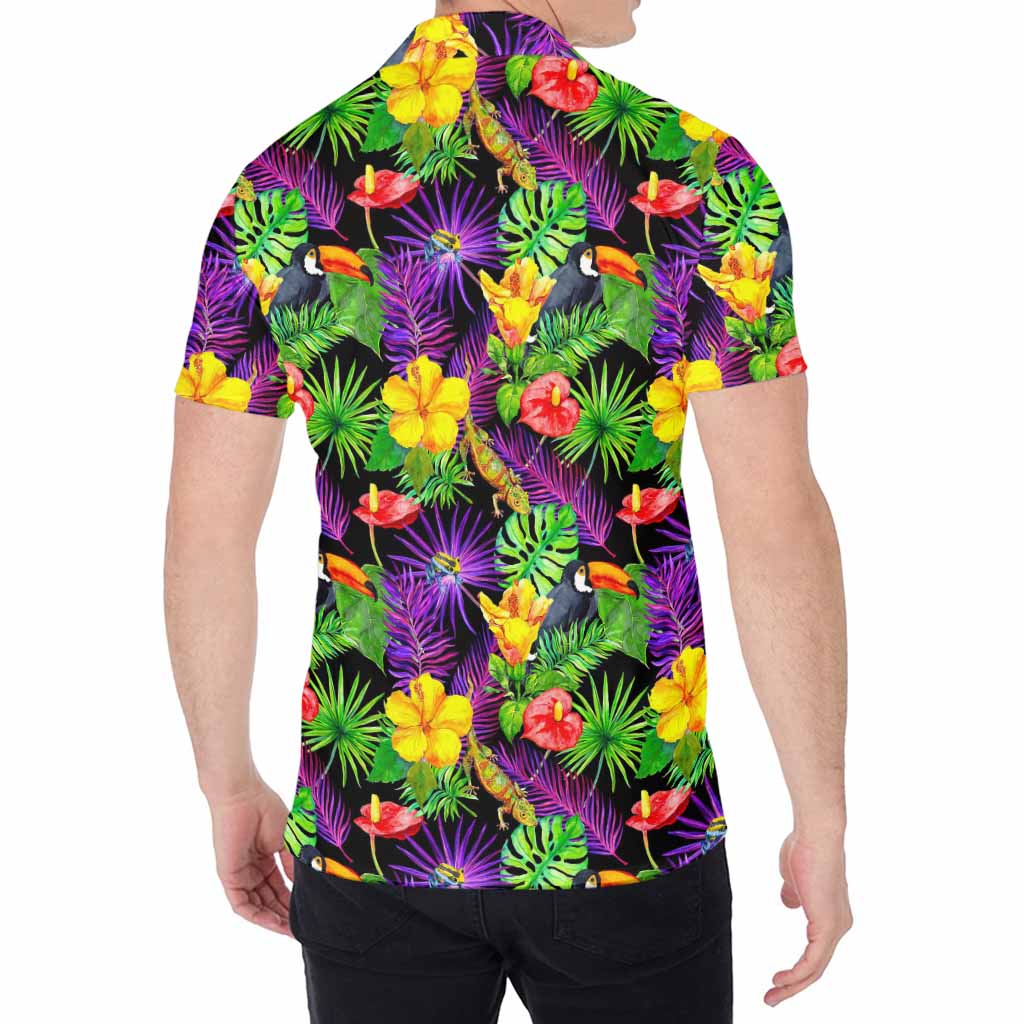 Dark Hawaiian Tropical Pattern Print Men's Shirt