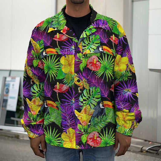 Dark Hawaiian Tropical Pattern Print Men's Shirt Jacket