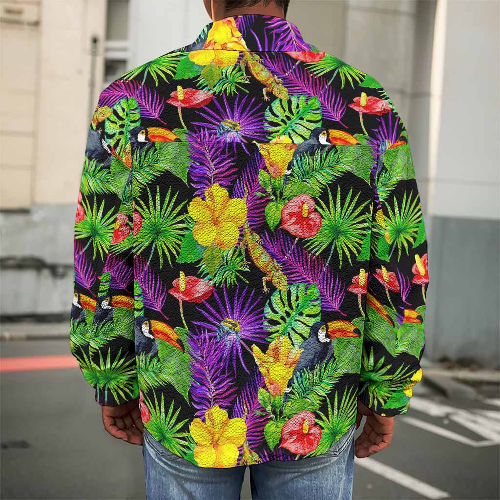 Dark Hawaiian Tropical Pattern Print Men's Shirt Jacket