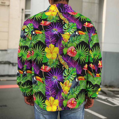 Dark Hawaiian Tropical Pattern Print Men's Shirt Jacket