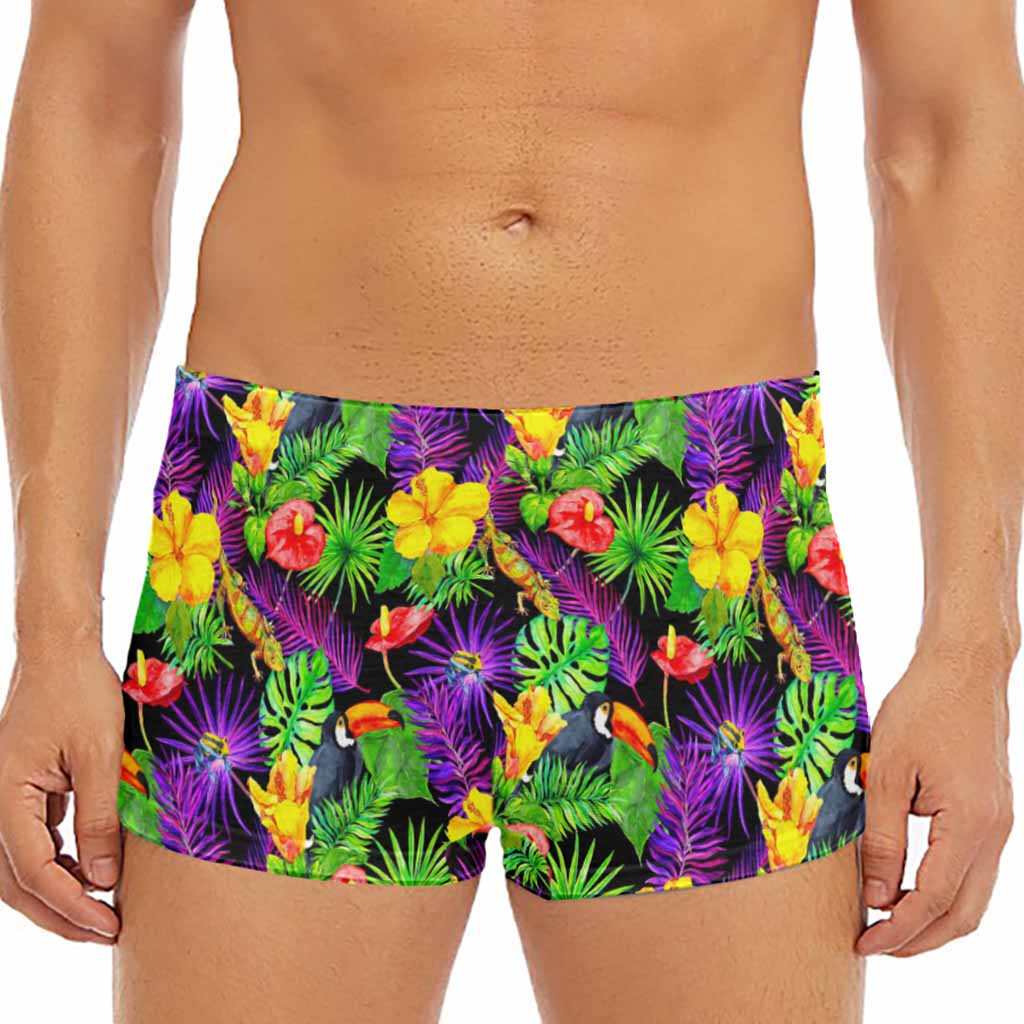 Dark Hawaiian Tropical Pattern Print Men's Short Boxer Briefs