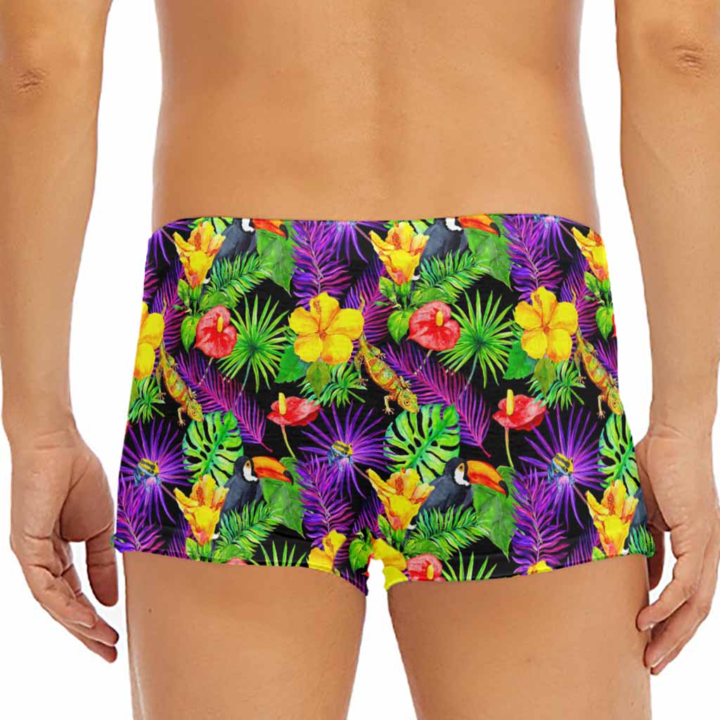 Dark Hawaiian Tropical Pattern Print Men's Short Boxer Briefs
