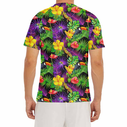 Dark Hawaiian Tropical Pattern Print Men's Short Sleeve Rash Guard