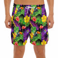Dark Hawaiian Tropical Pattern Print Men's Split Running Shorts