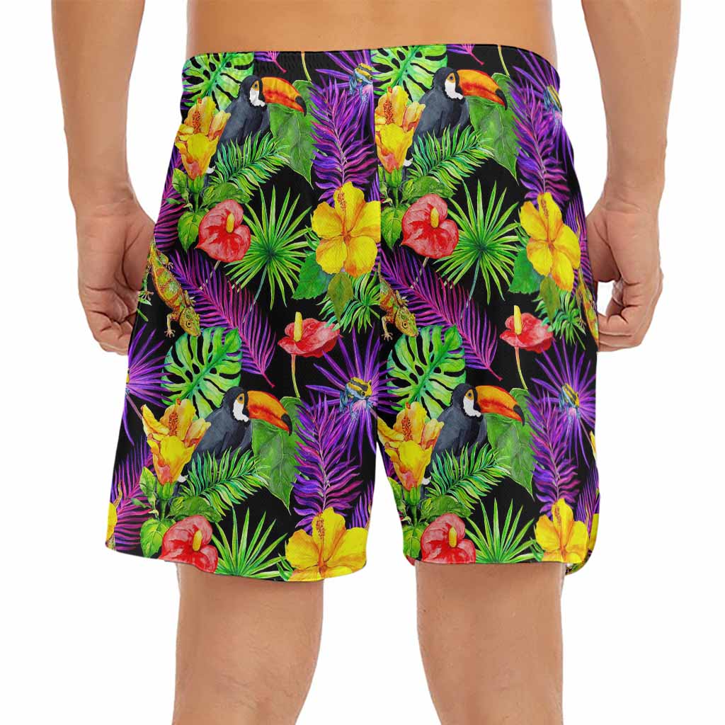 Dark Hawaiian Tropical Pattern Print Men's Split Running Shorts